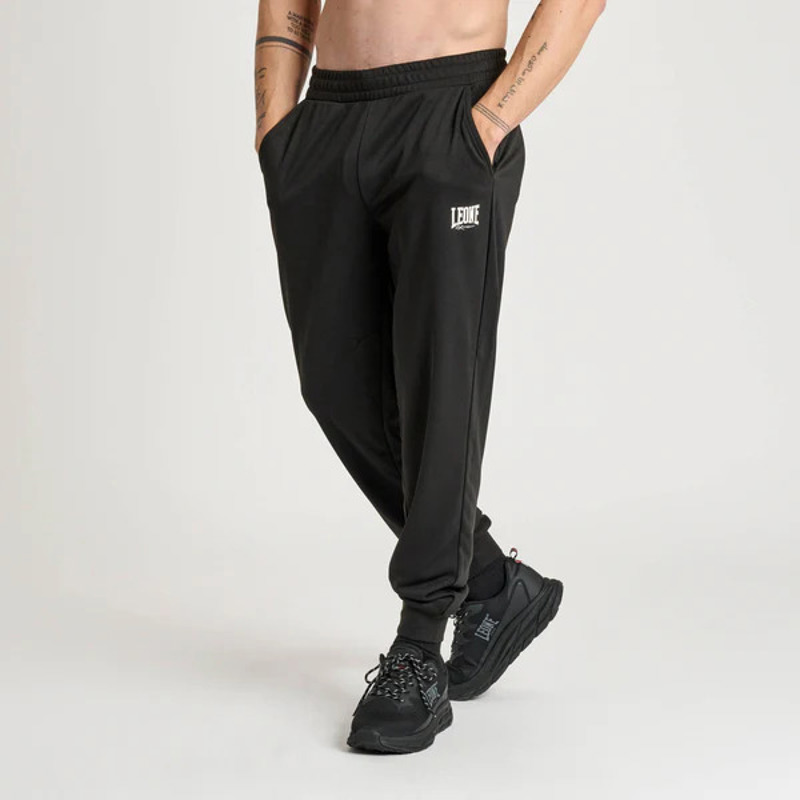 LEONE LIGHTWEIGHT LOGO TROUSERS- BLACK
