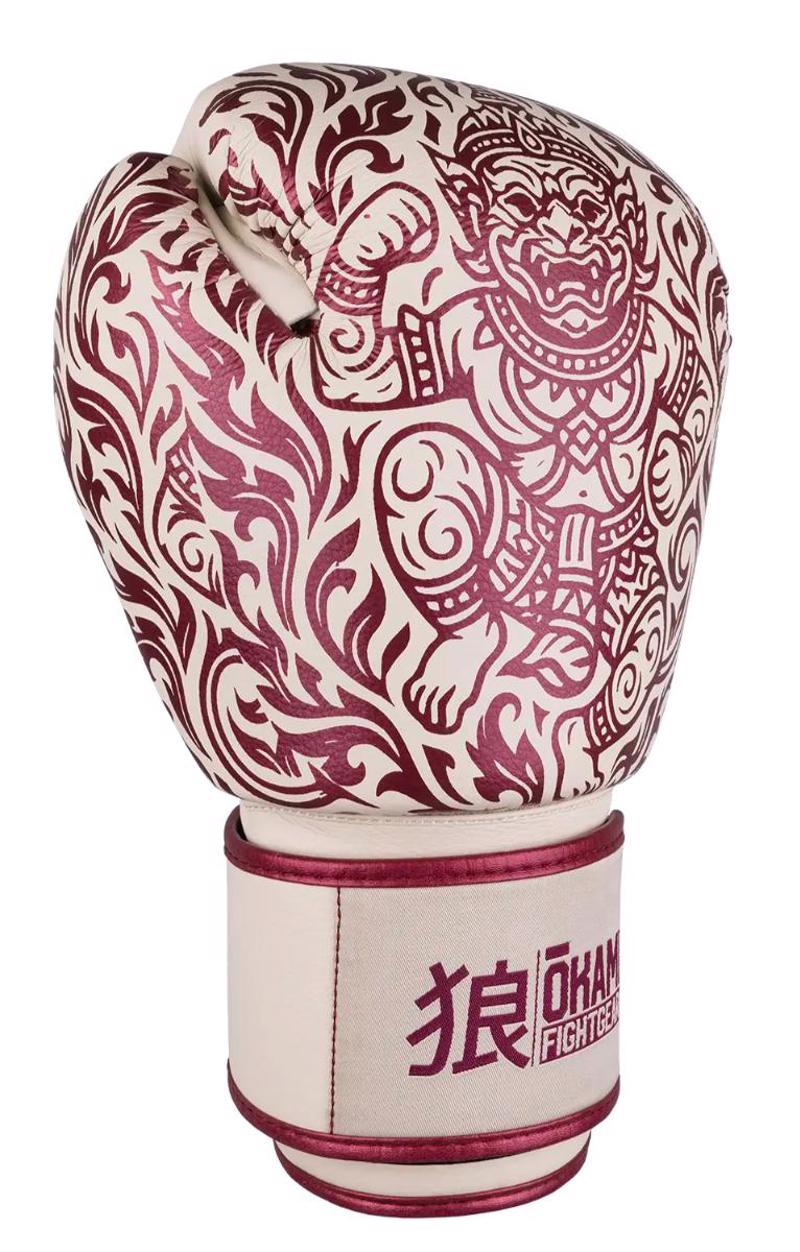 OKAMI Hanuman Muay Thai GLOVES -beige/wine red